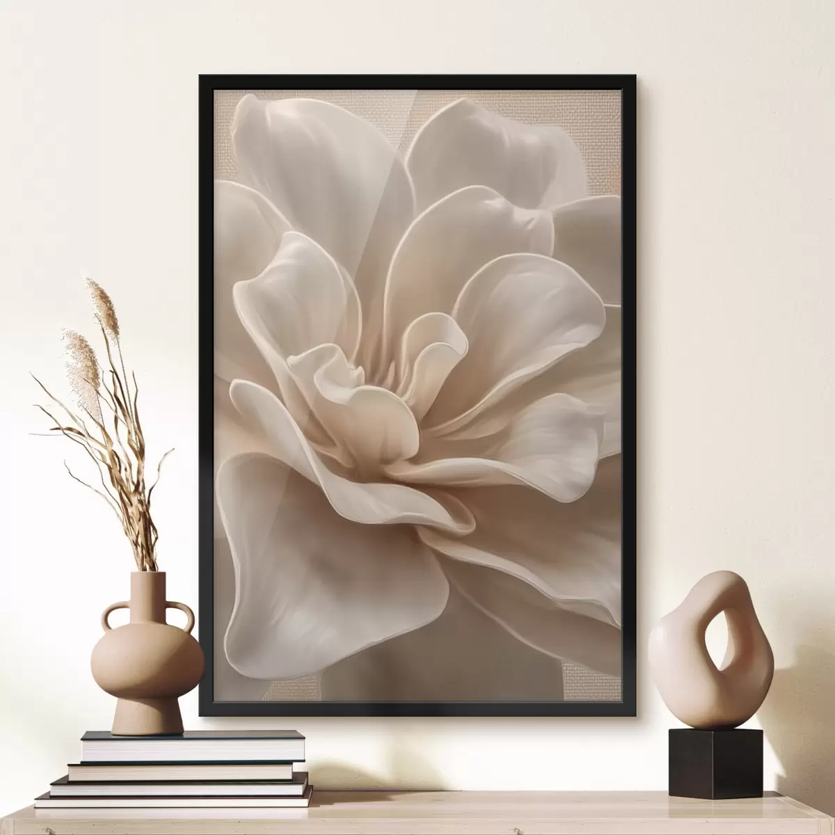 Poster Grote crèmekleurige bloem, zachte bloemblaadjes macro f45874
