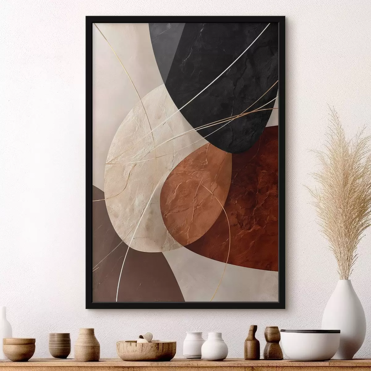 Poster Geometrische ovalen in een beige-karamelkleurig palet f45878
