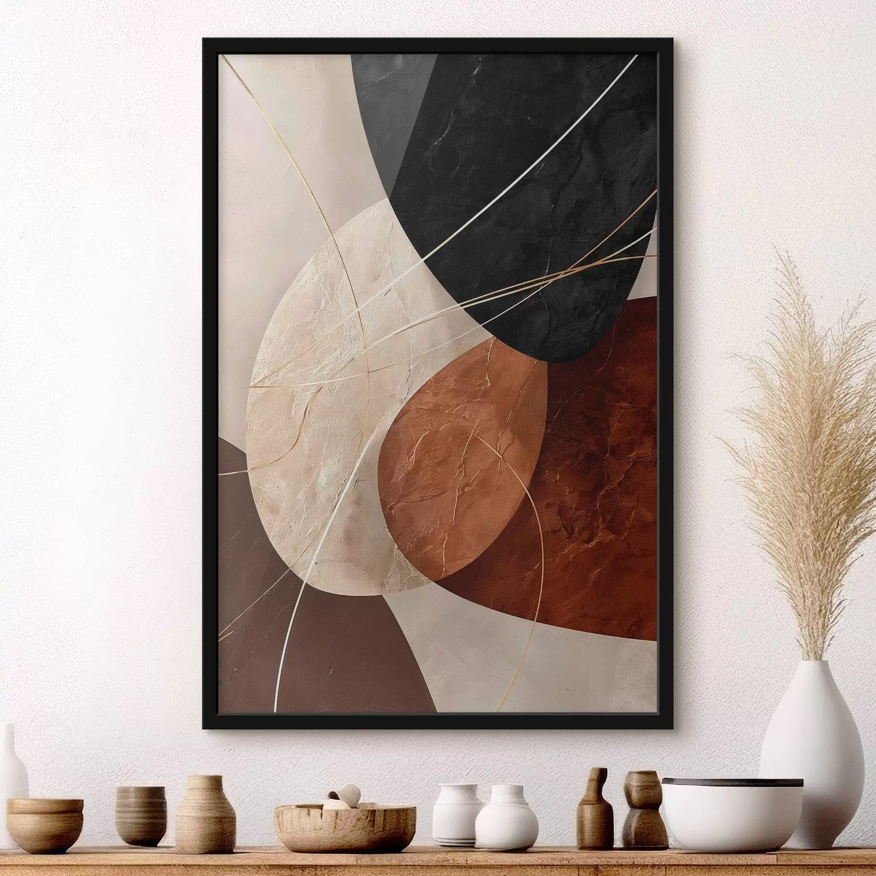 Fotobehang Geometrische ovalen in een beige-karamelkleurig palet f45878