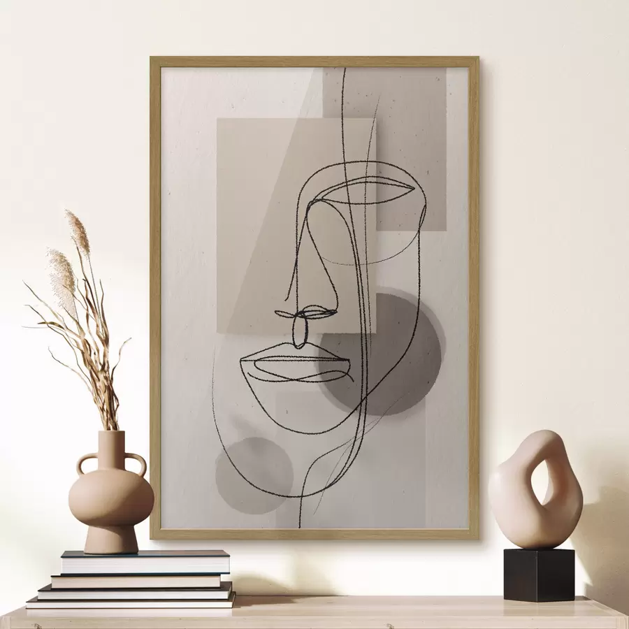 Fotobehang Lijnportret boven beige geometrische vormen f45886