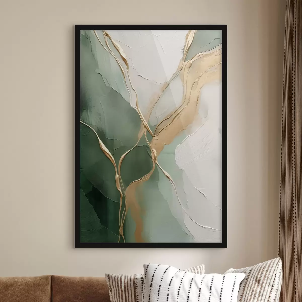 Poster Smaragdgroene abstractie met gele riviertjes f45887