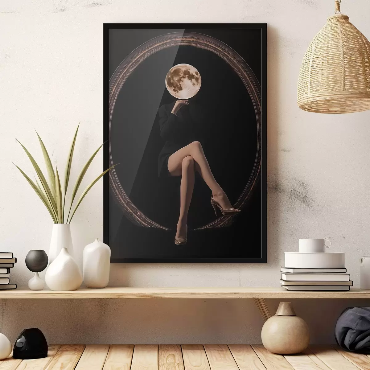 Poster Silhouet met de maan als gezicht, minimalisme f45891
