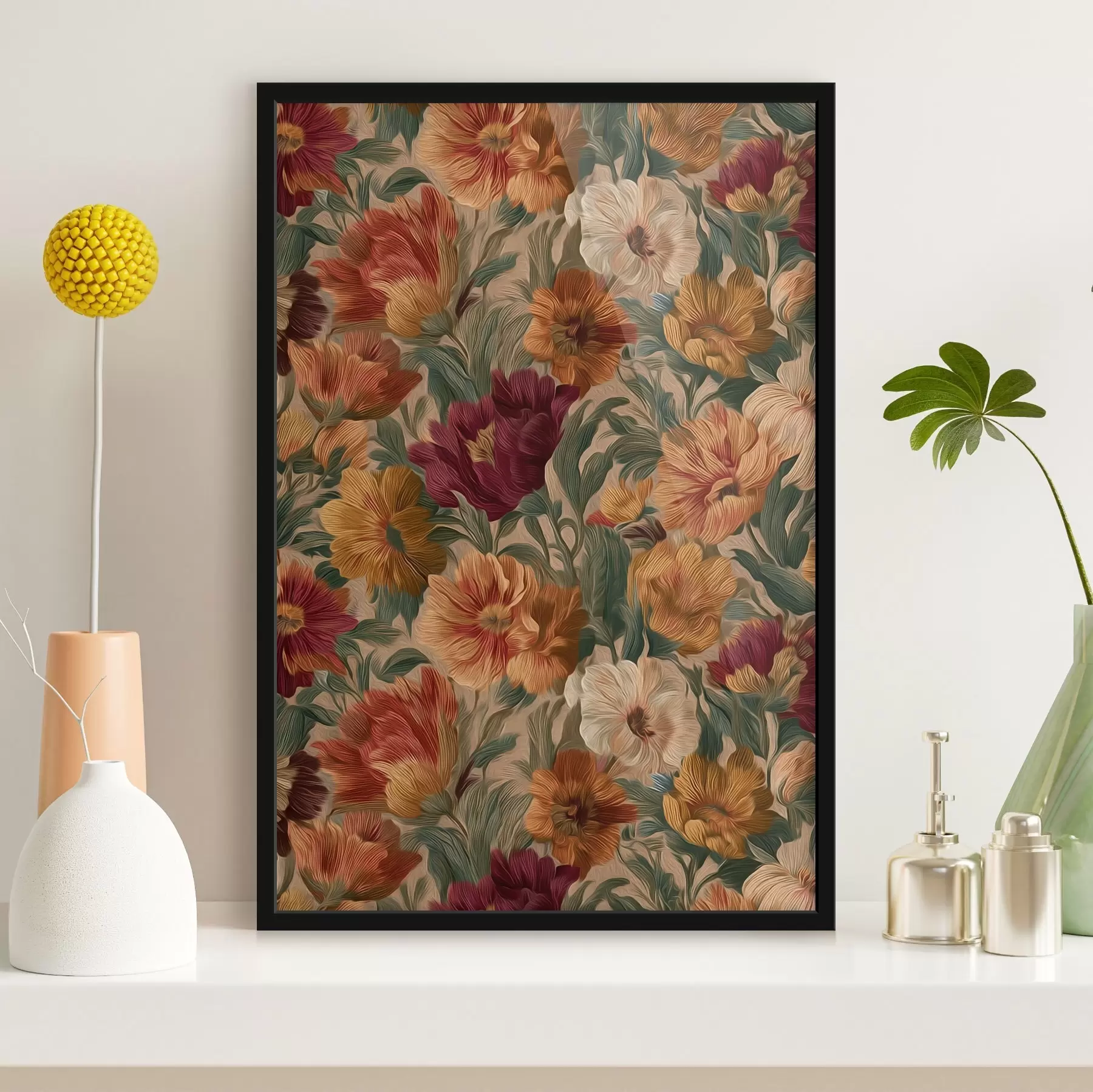 Fotobehang Vintage bloemenpatroon in een warm kleurenpalet f45896