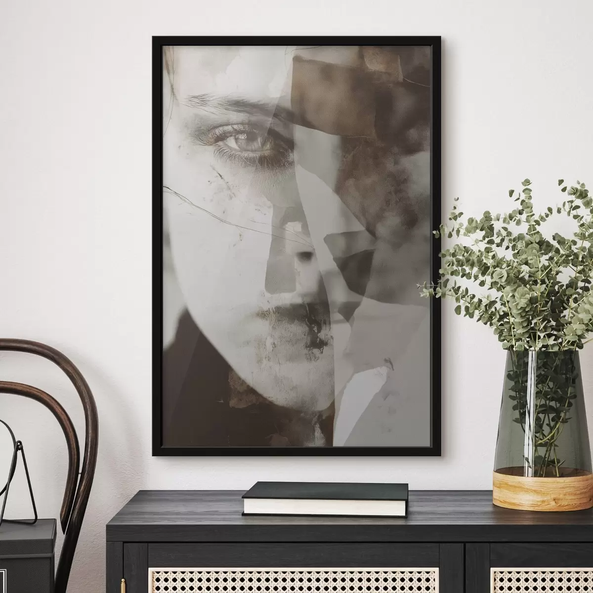 Poster Abstract portret in sepia, texturen en vlekken f45897