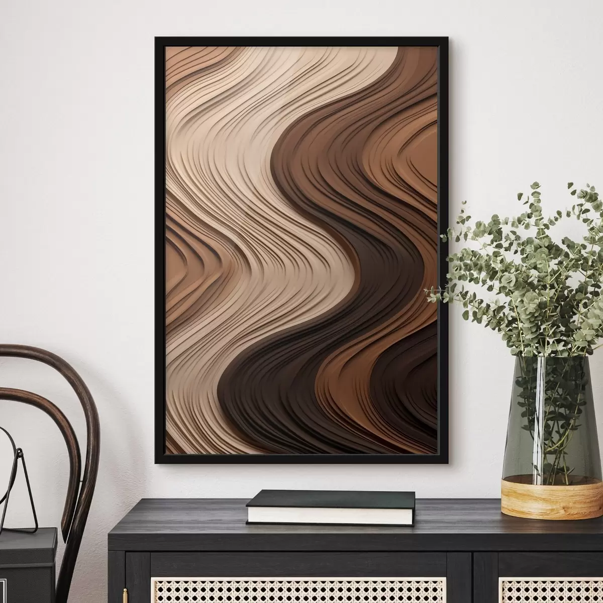 Poster Verticale golven in warme beige-bruine lagen f45905