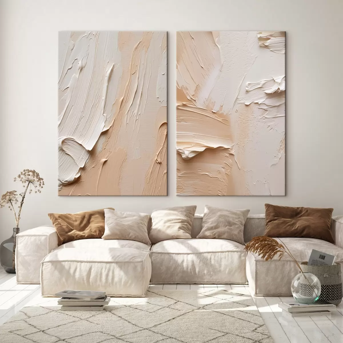  Schilderijen Crèmekleurige impasto-streken m00767