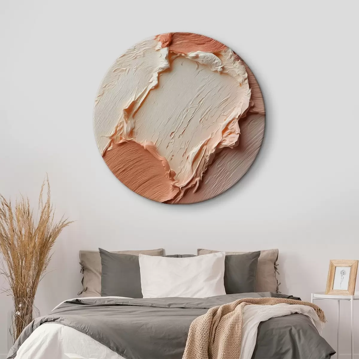 Ronde schilderijen Crèmekleurige, perzikkleurige penseelstreken, rijke impasto r45869