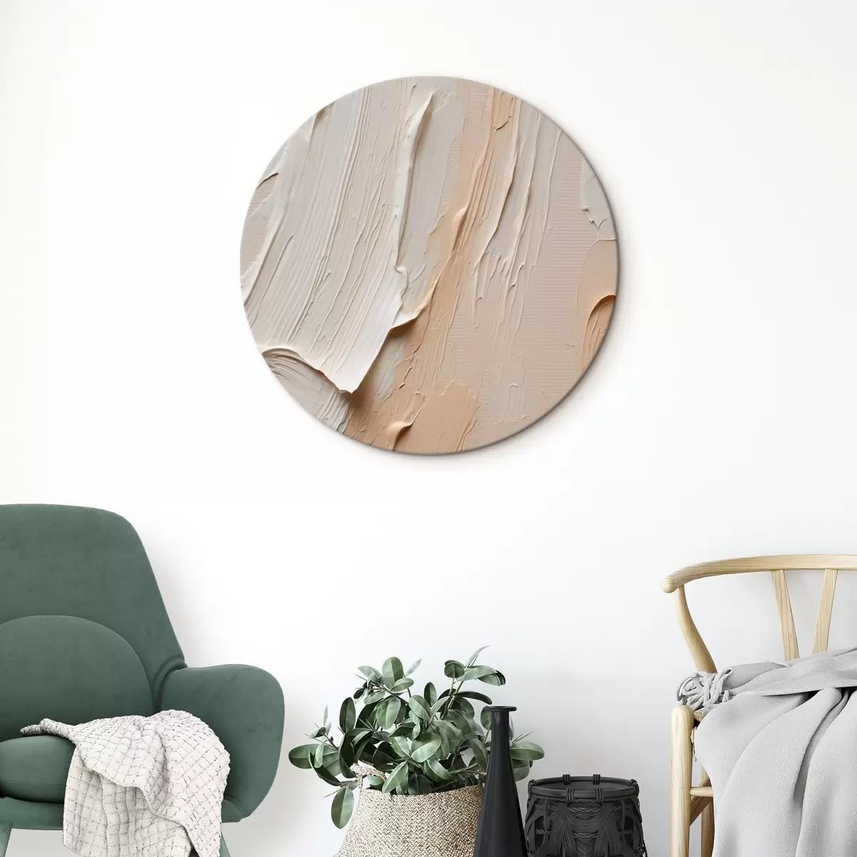 Ronde schilderijen Getextureerde pastelstreken in beige-crèmekleurige tinten r45871