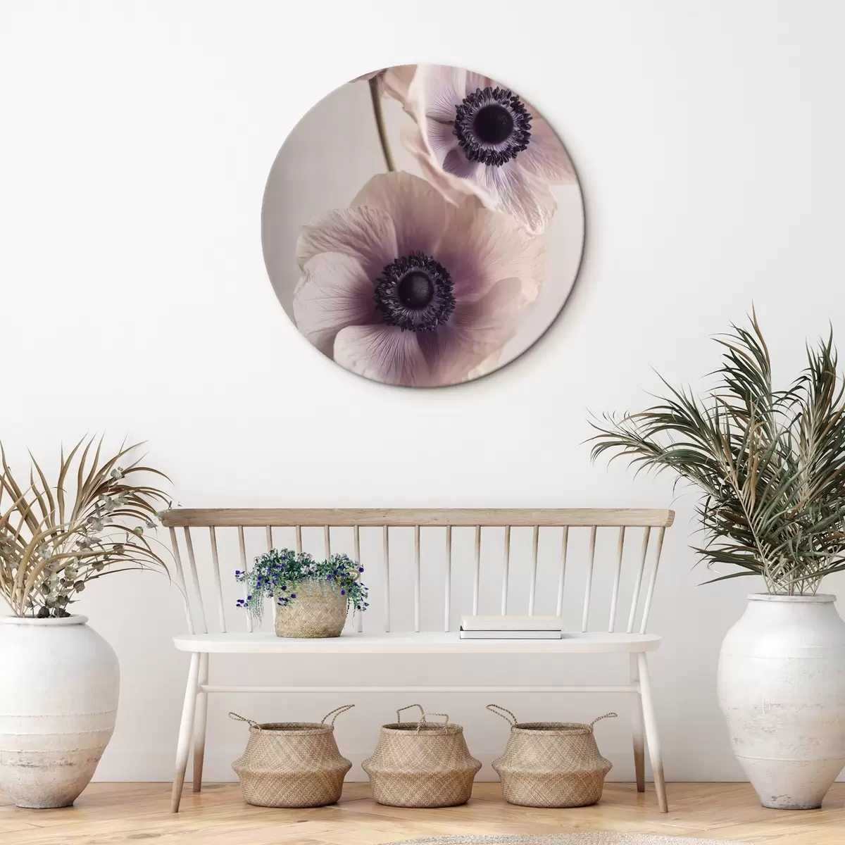 Ronde schilderijen Delicate anemonen met donkere hartjes, pastelkleurig r45875