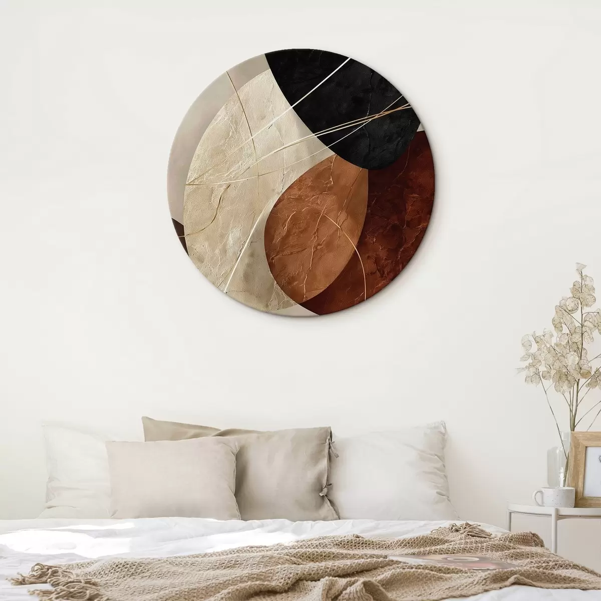 Ronde schilderijen Geometrische ovalen in een beige-karamelkleurig palet r45878