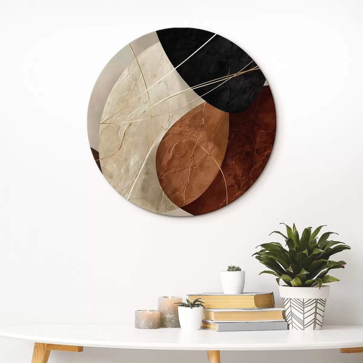 Ronde schilderijen Geometrische ovalen in een beige-karamelkleurig palet r45878
