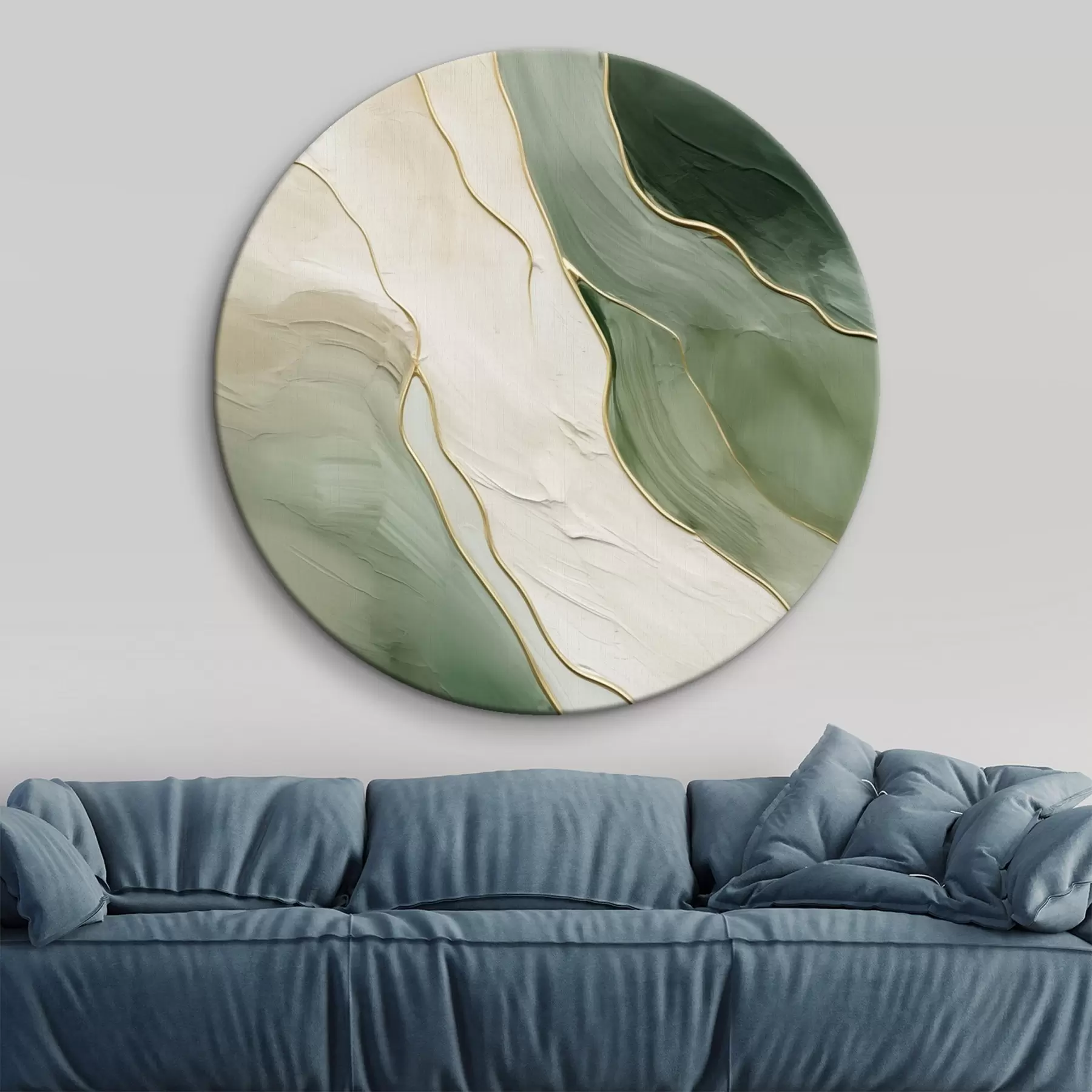  Schilderijen Smaragdgroene abstractie met fijne gele lijnen r45888