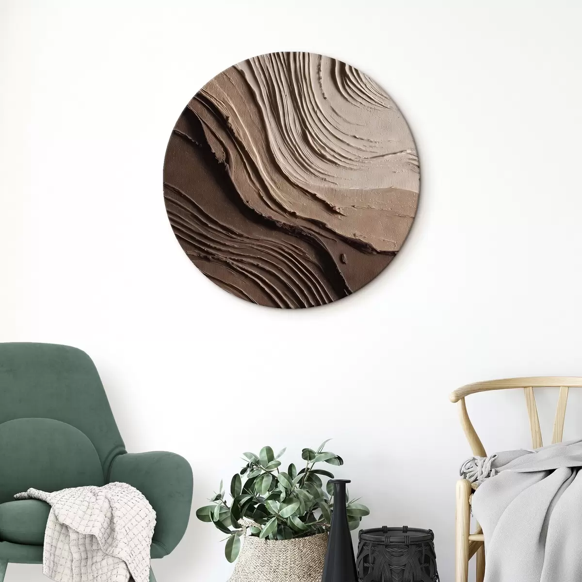 Ronde schilderijen Relief chocoladebeige lagen, gestructureerde pasta r45894
