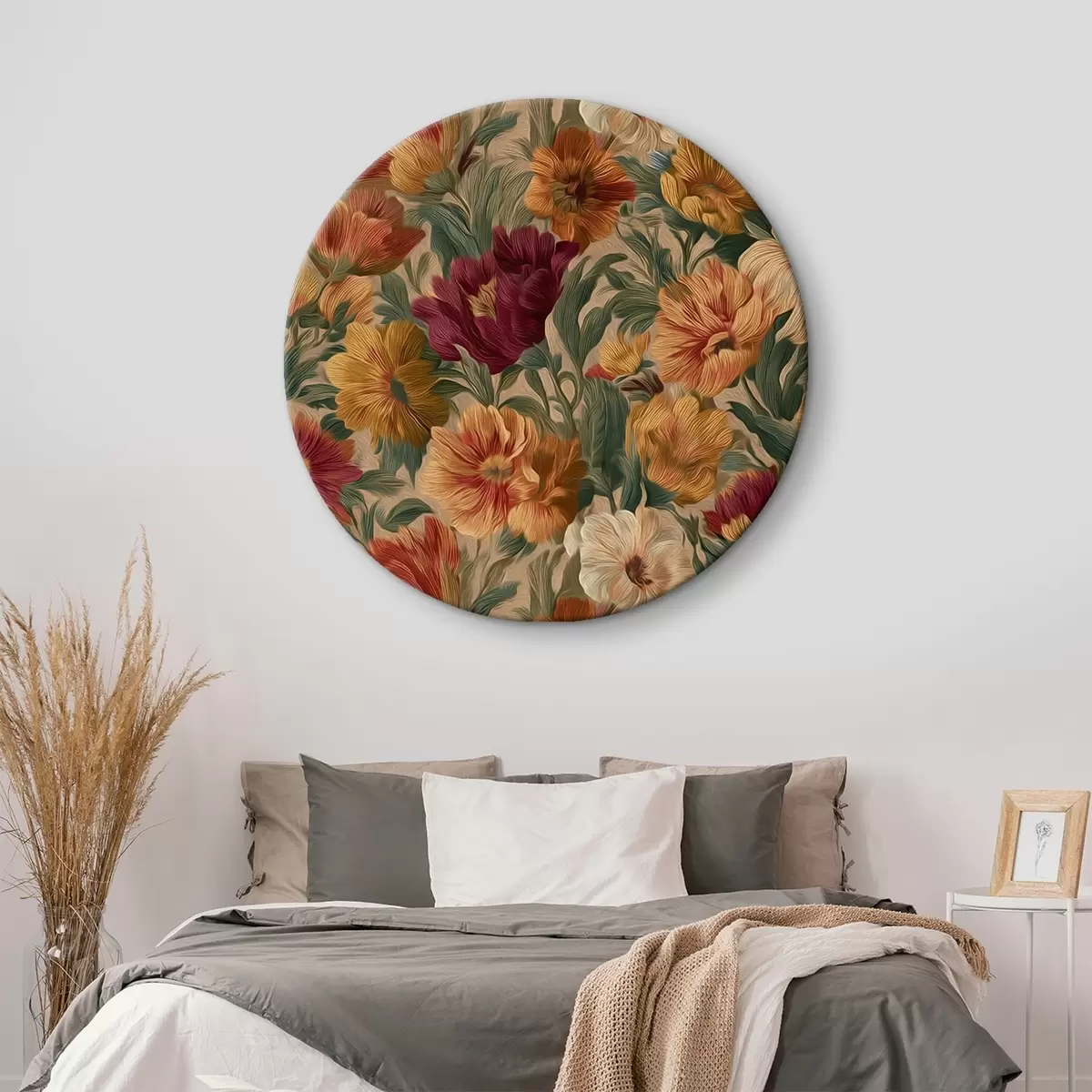 Ronde schilderijen Vintage bloemenpatroon in een warm kleurenpalet r45896