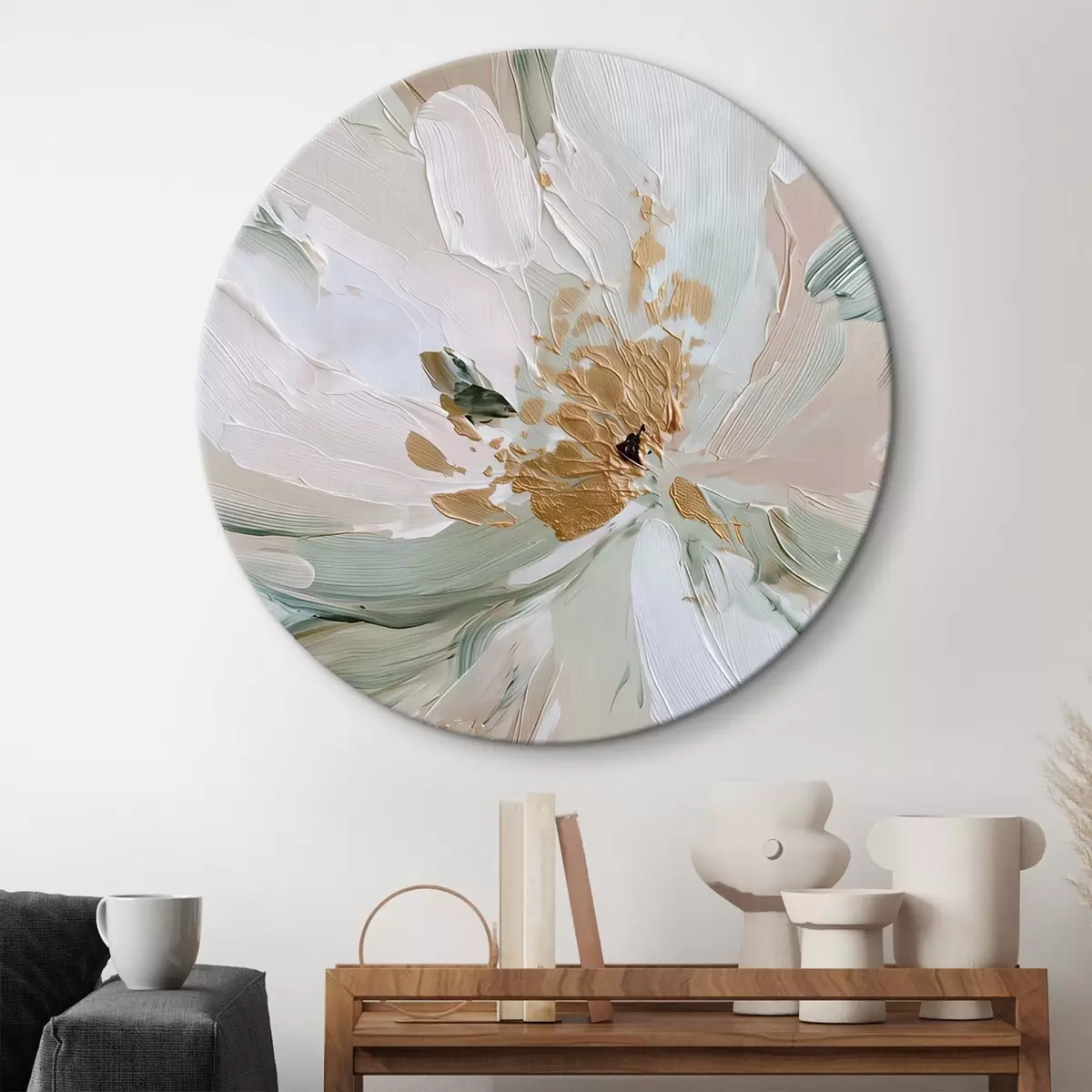 Ronde schilderijen Pastelkleurige bloem met gele accenten r45900