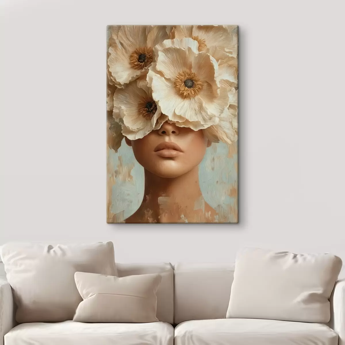  Schilderijen Portret met beige bloemen die de ogen bedekken s45870