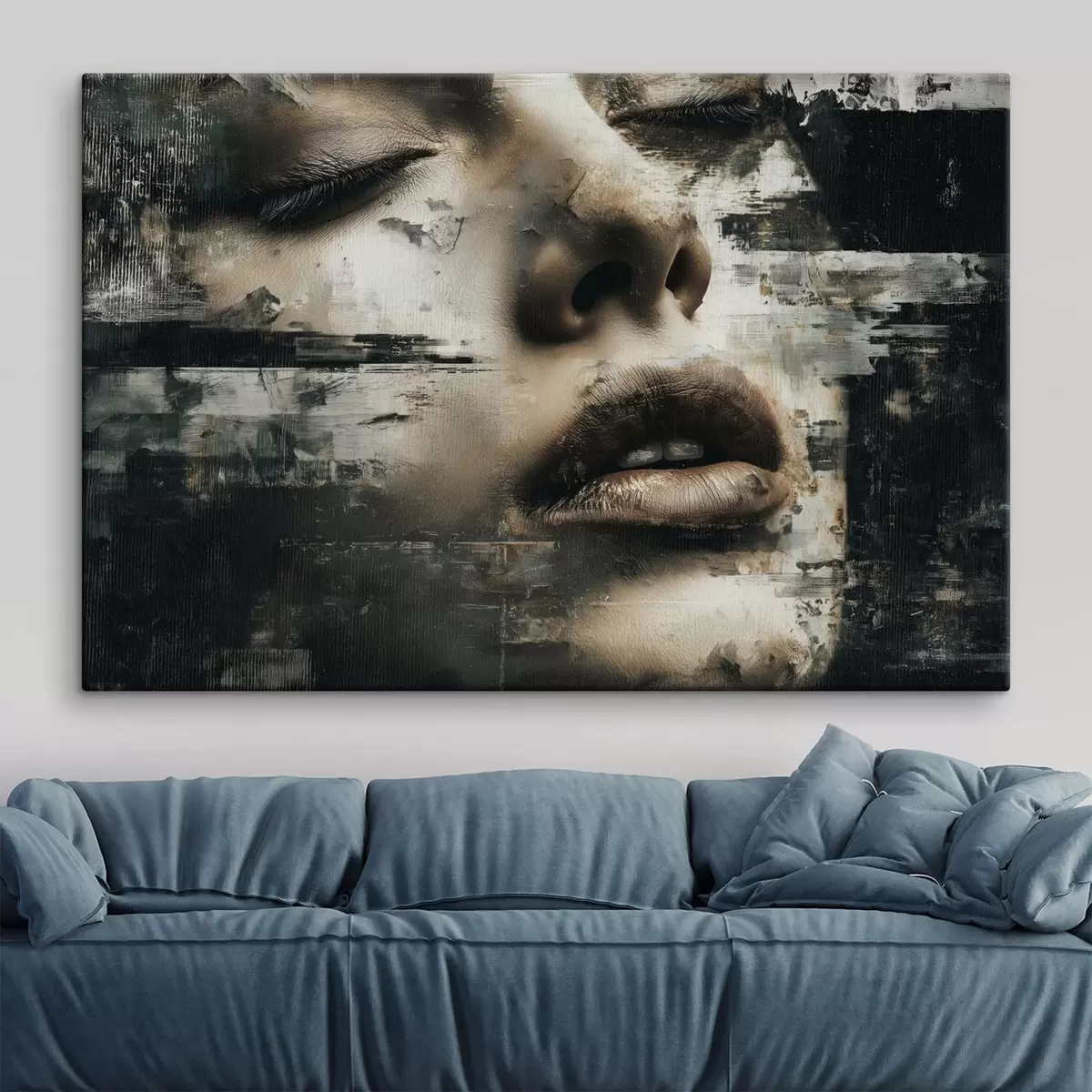  Schilderijen Abstract vrouwelijk portret met glitch-effect en texturen s45873