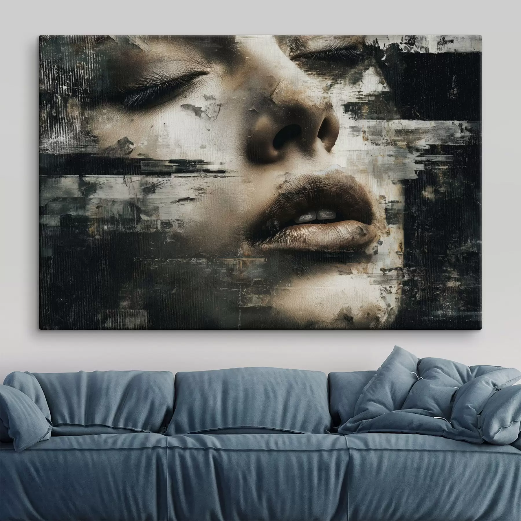  Schilderijen Abstract vrouwelijk portret met glitch-effect en texturen s45873