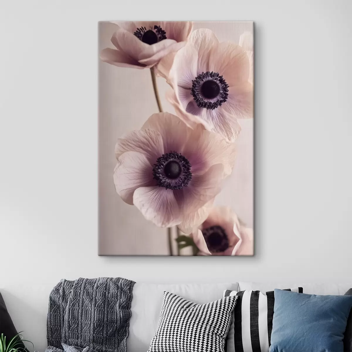  Schilderijen Delicate anemonen met donkere hartjes, pastelkleurig s45875