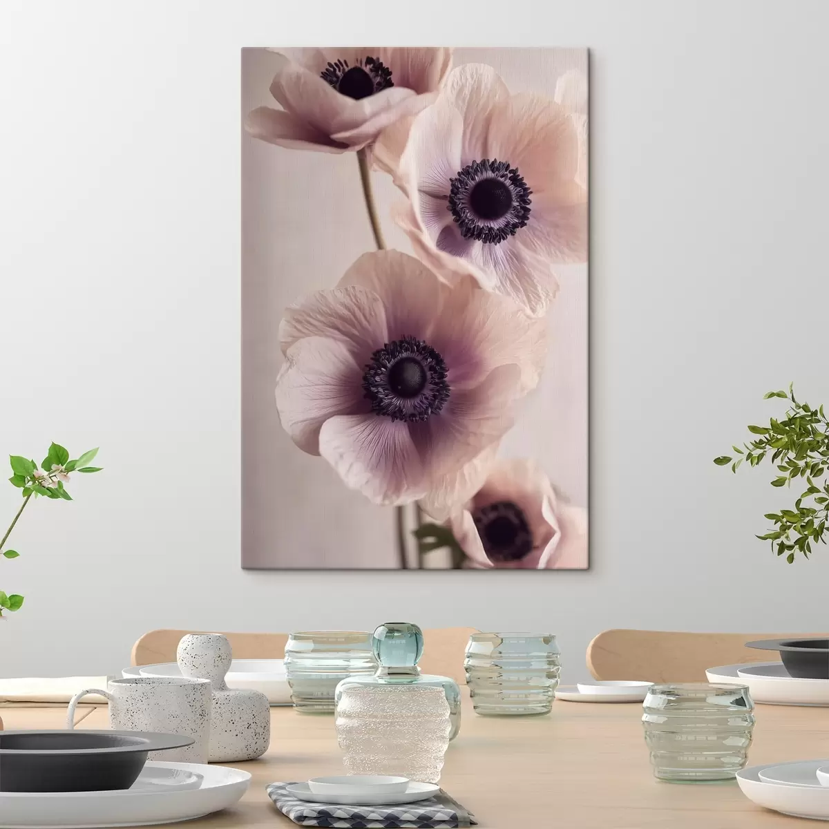  Schilderijen Delicate anemonen met donkere hartjes, pastelkleurig s45875