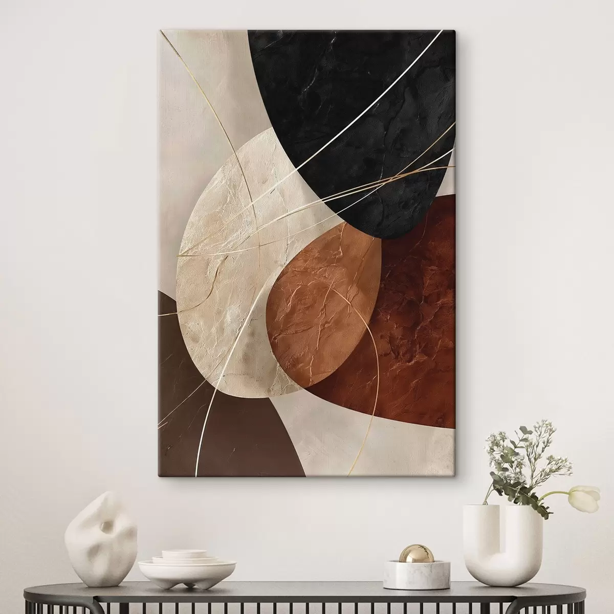  Schilderijen Geometrische ovalen in een beige-karamelkleurig palet s45878