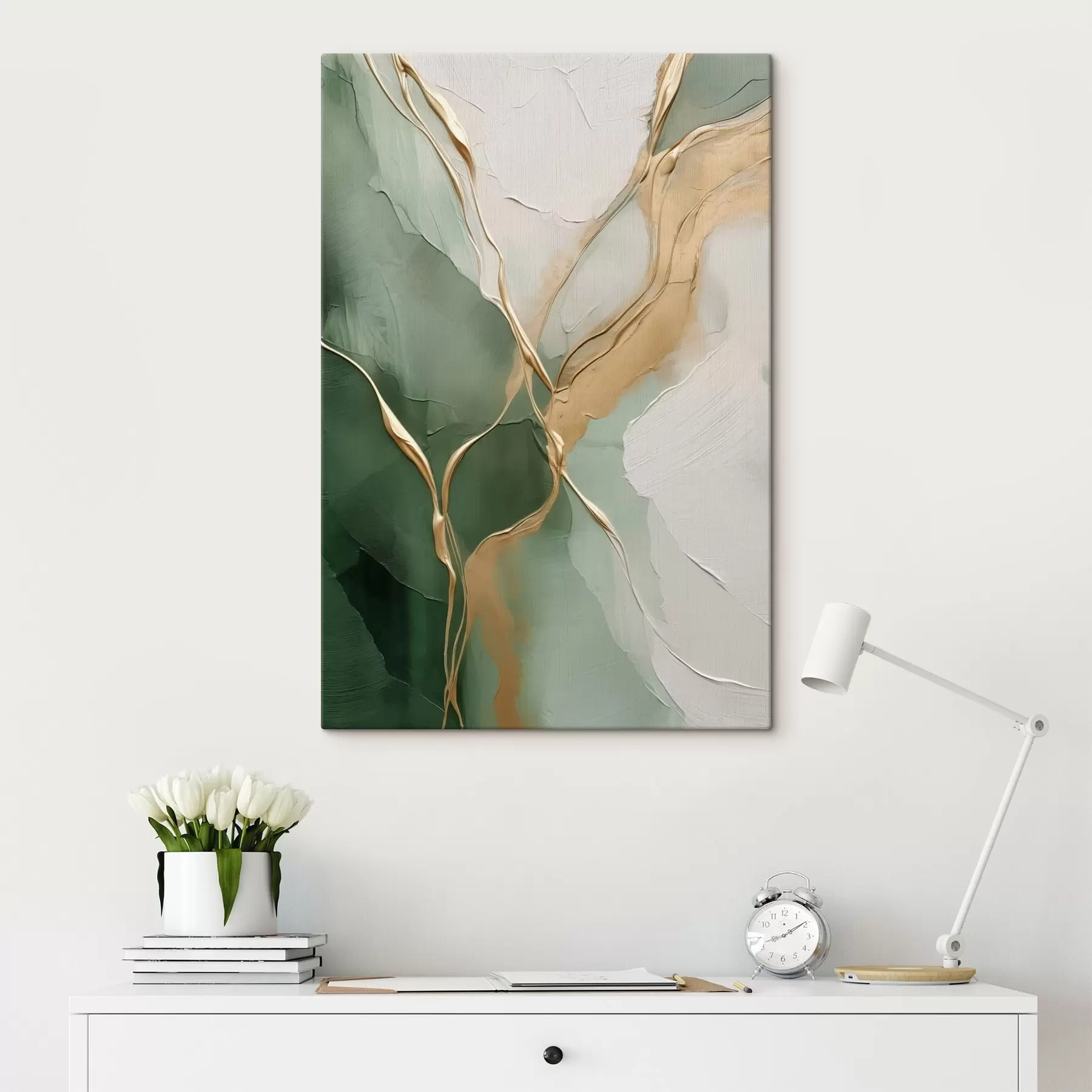  Schilderijen Smaragdgroene abstractie met gele riviertjes s45887