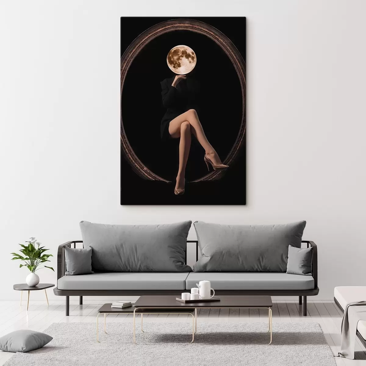  Schilderijen Silhouet met de maan als gezicht, minimalisme s45891