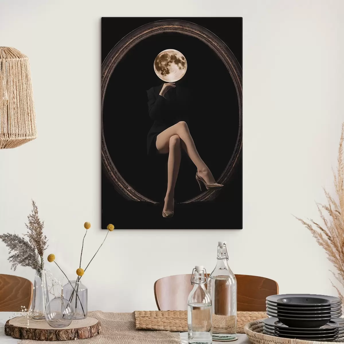  Schilderijen Silhouet met de maan als gezicht, minimalisme s45891