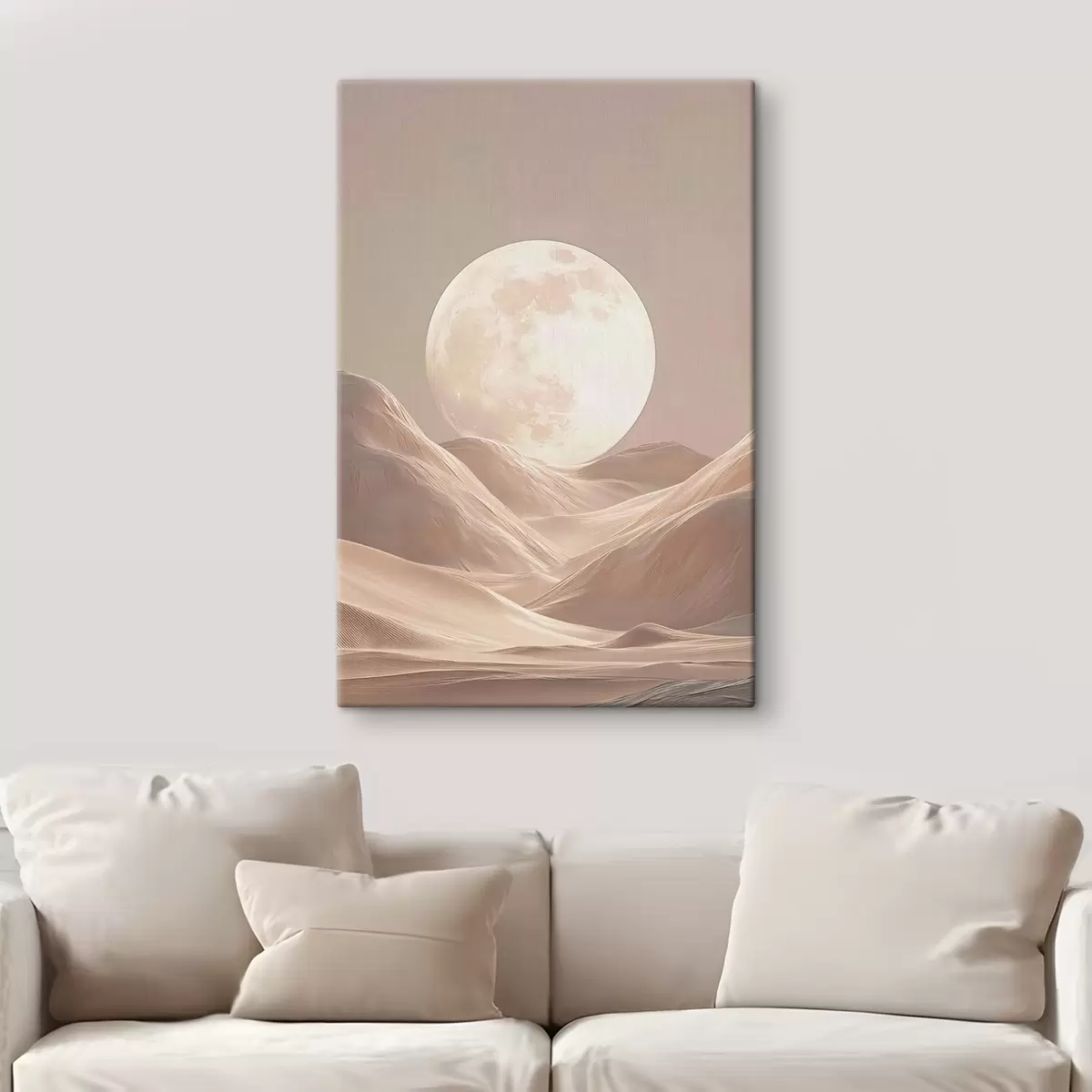  Schilderijen Maan boven zandduinen in roze tinten s45892