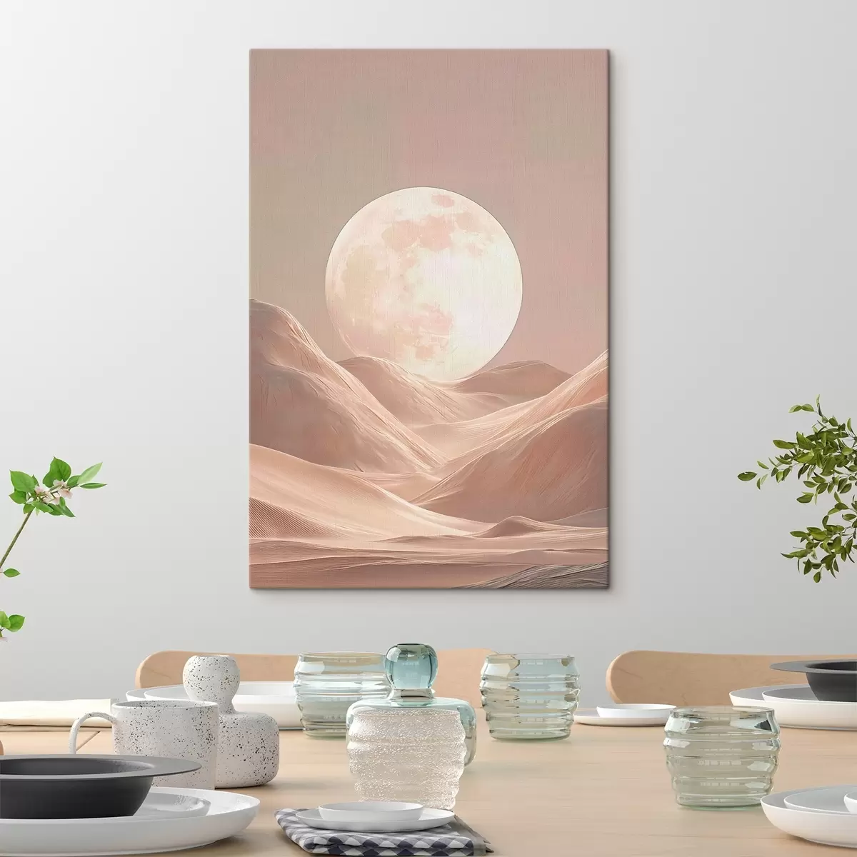  Schilderijen Maan boven zandduinen in roze tinten s45892