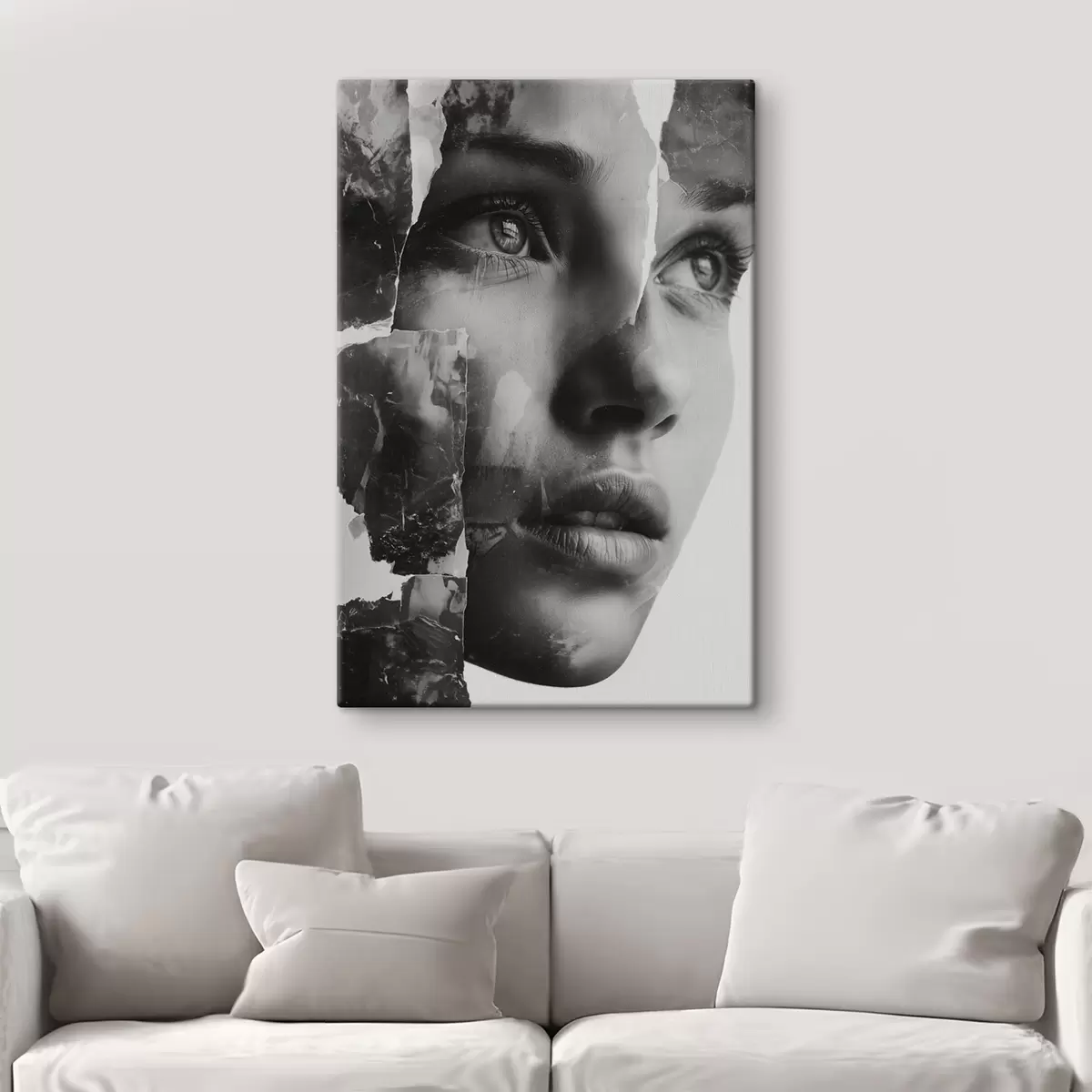  Schilderijen Zwart-wit collageportret met gescheurde textuurlagen s45898