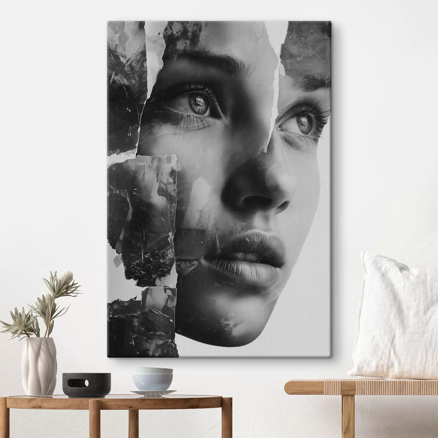  Schilderijen Zwart-wit collageportret met gescheurde textuurlagen s45898