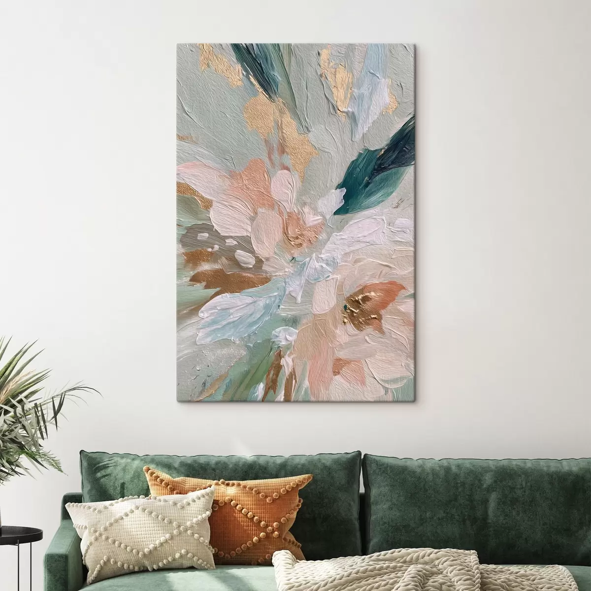  Schilderijen Pastelkleurige bloemenstrepen met gele spikkels s45899