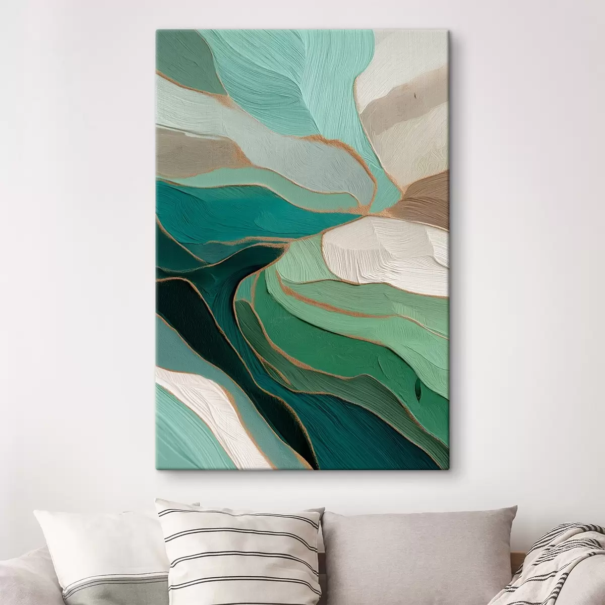  Schilderijen Saliegroene abstractie met een gele omtrek s45901