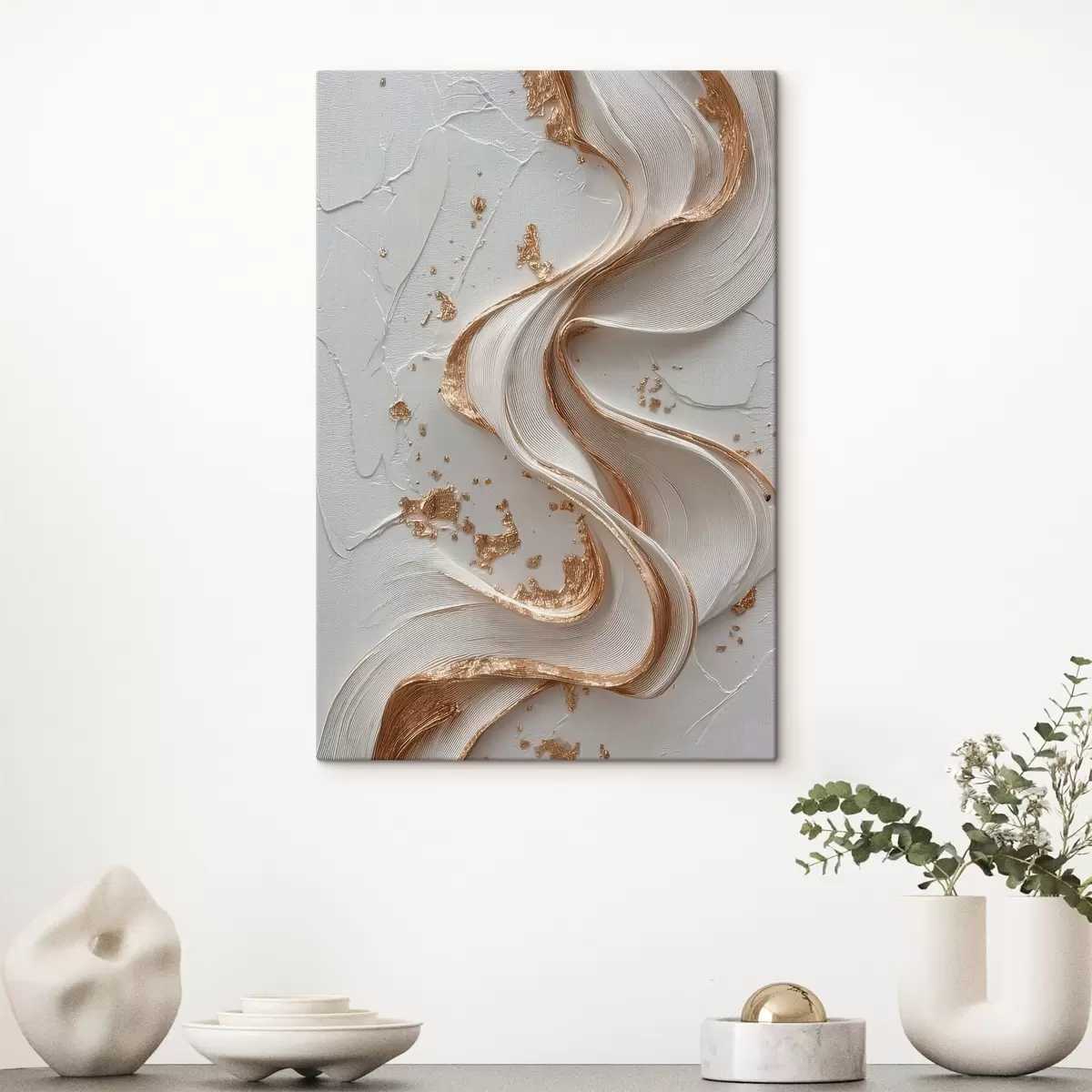  Schilderijen Wit-gele gestructureerde streken met metallic accenten s45906