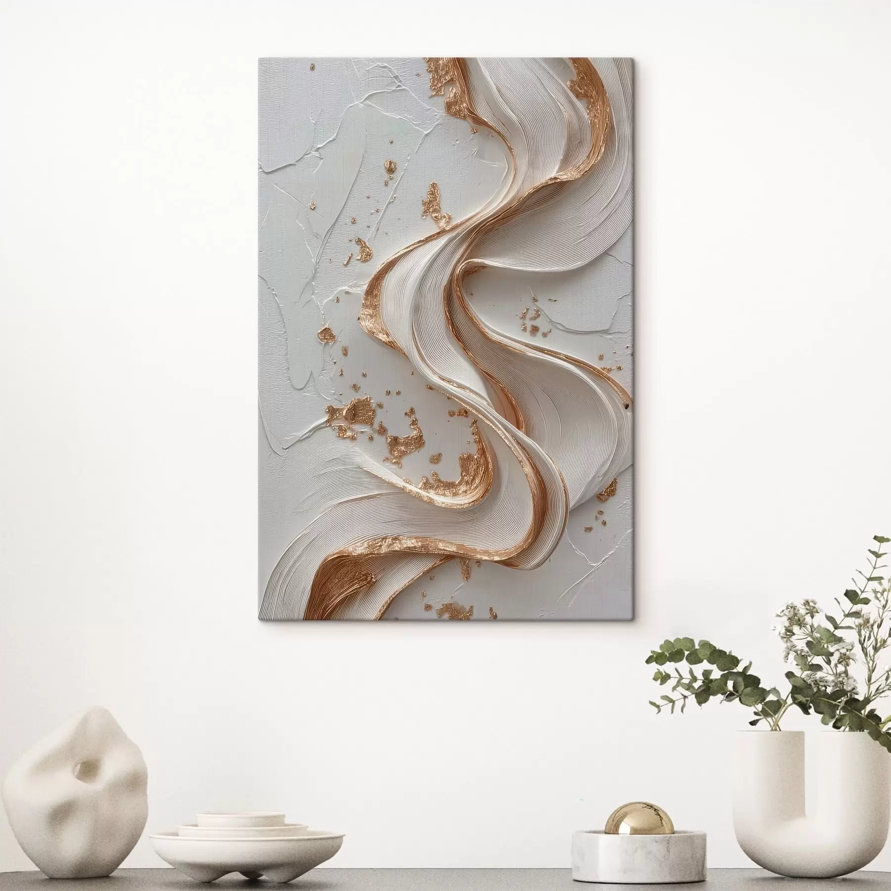  Schilderijen Wit-gele gestructureerde streken met metallic accenten s45906