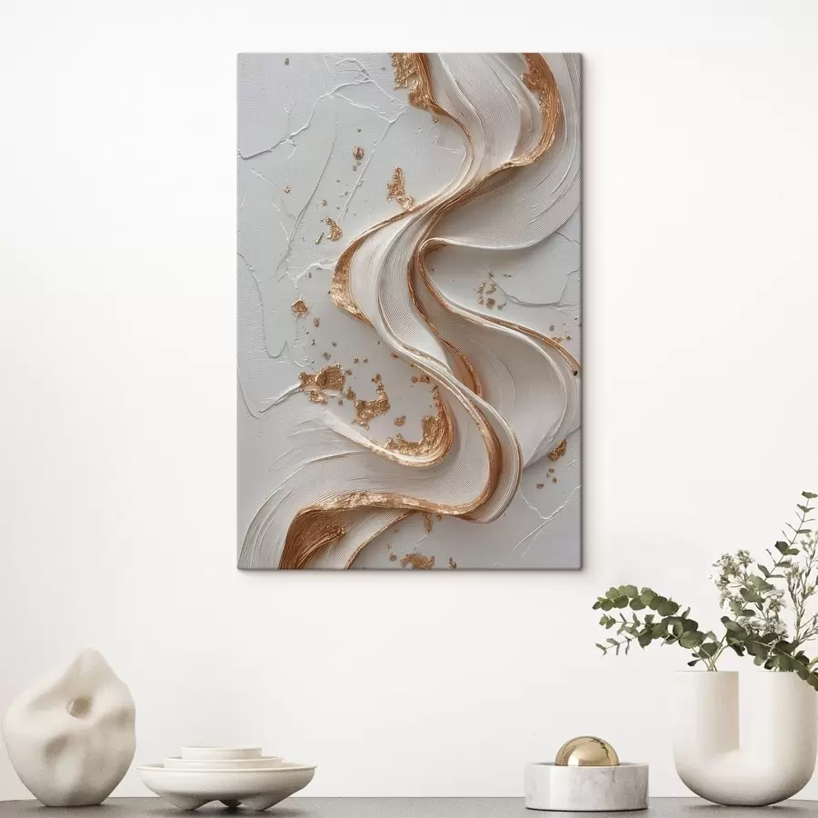  Schilderijen Wit-gele gestructureerde streken met metallic accenten s45906
