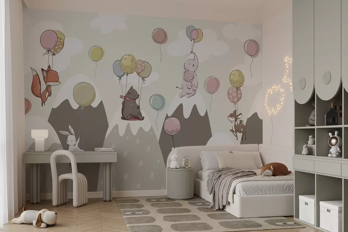 Fotobehang Scandinavische bergen voor kinderen met dieren w04651