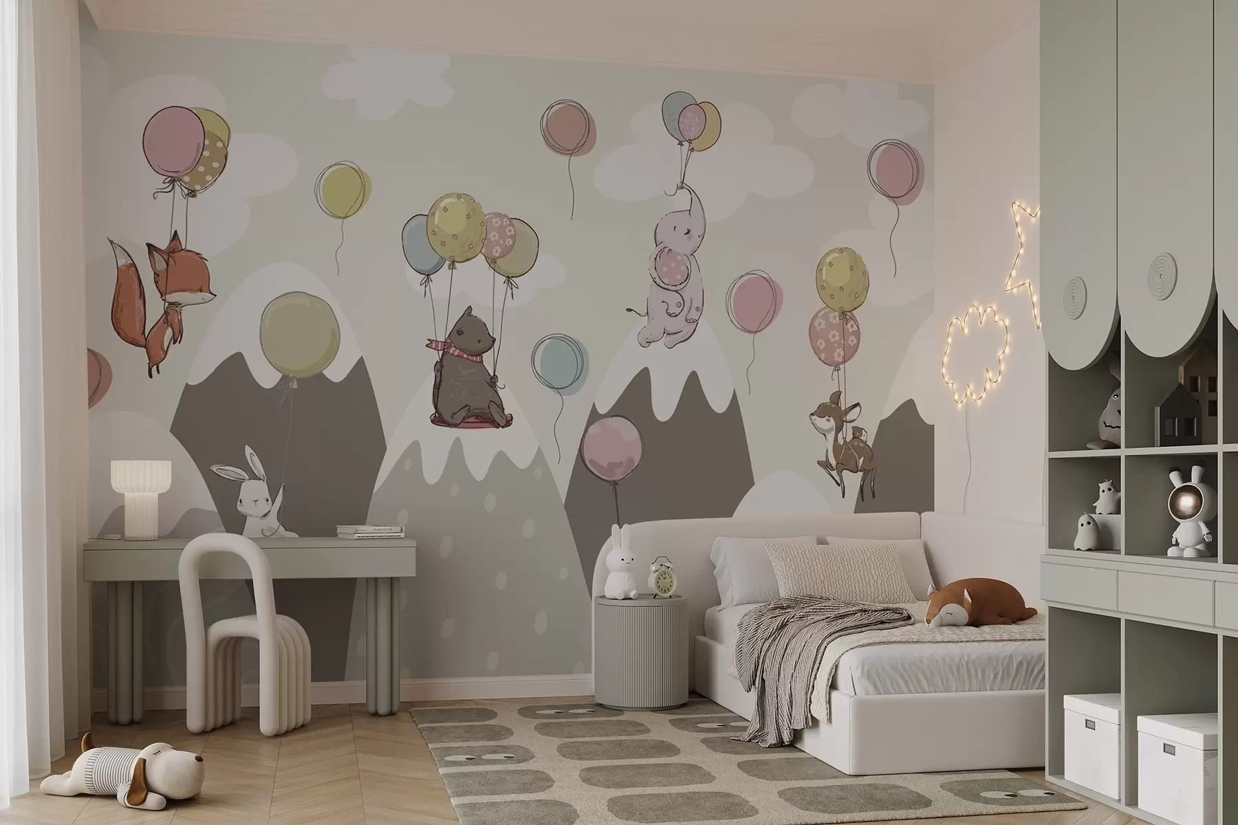 Fotobehang Scandinavische bergen voor kinderen met dieren w04651