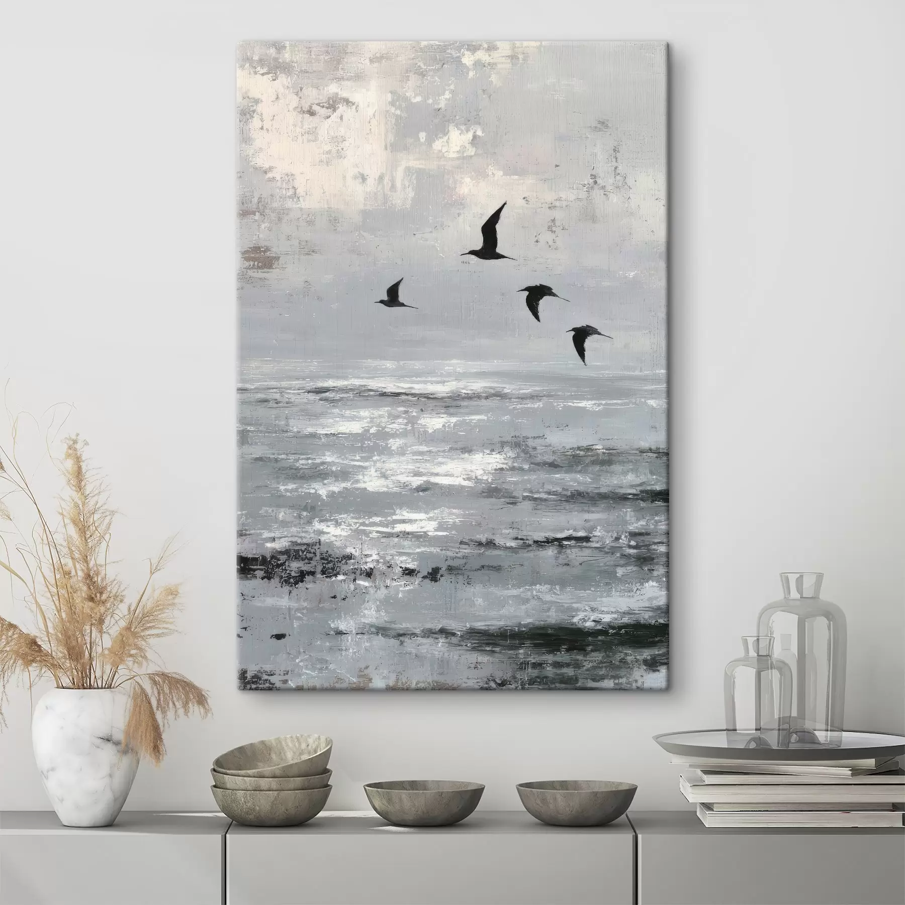  Schilderijen Abstract landschap met vogels s46004