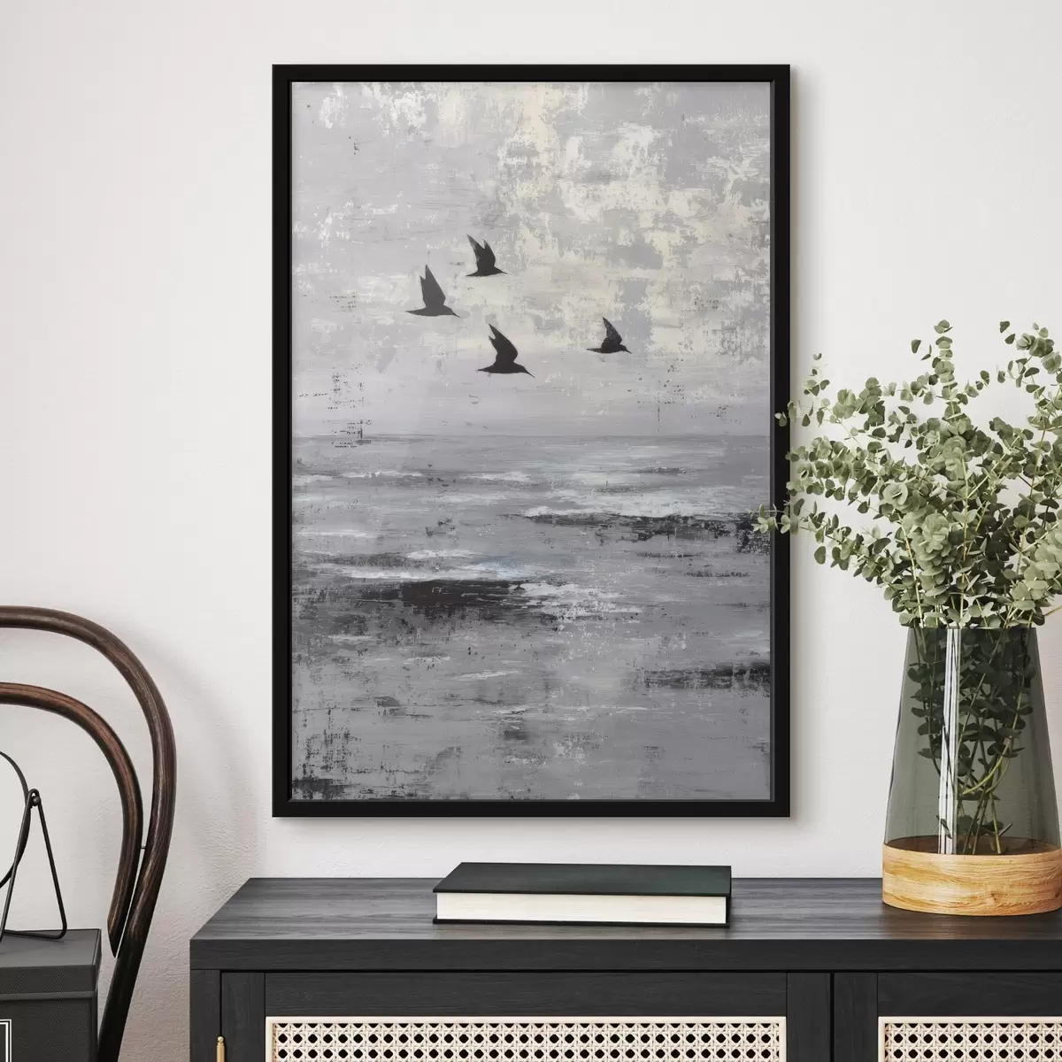 Poster Abstract landschap met vogels f45988