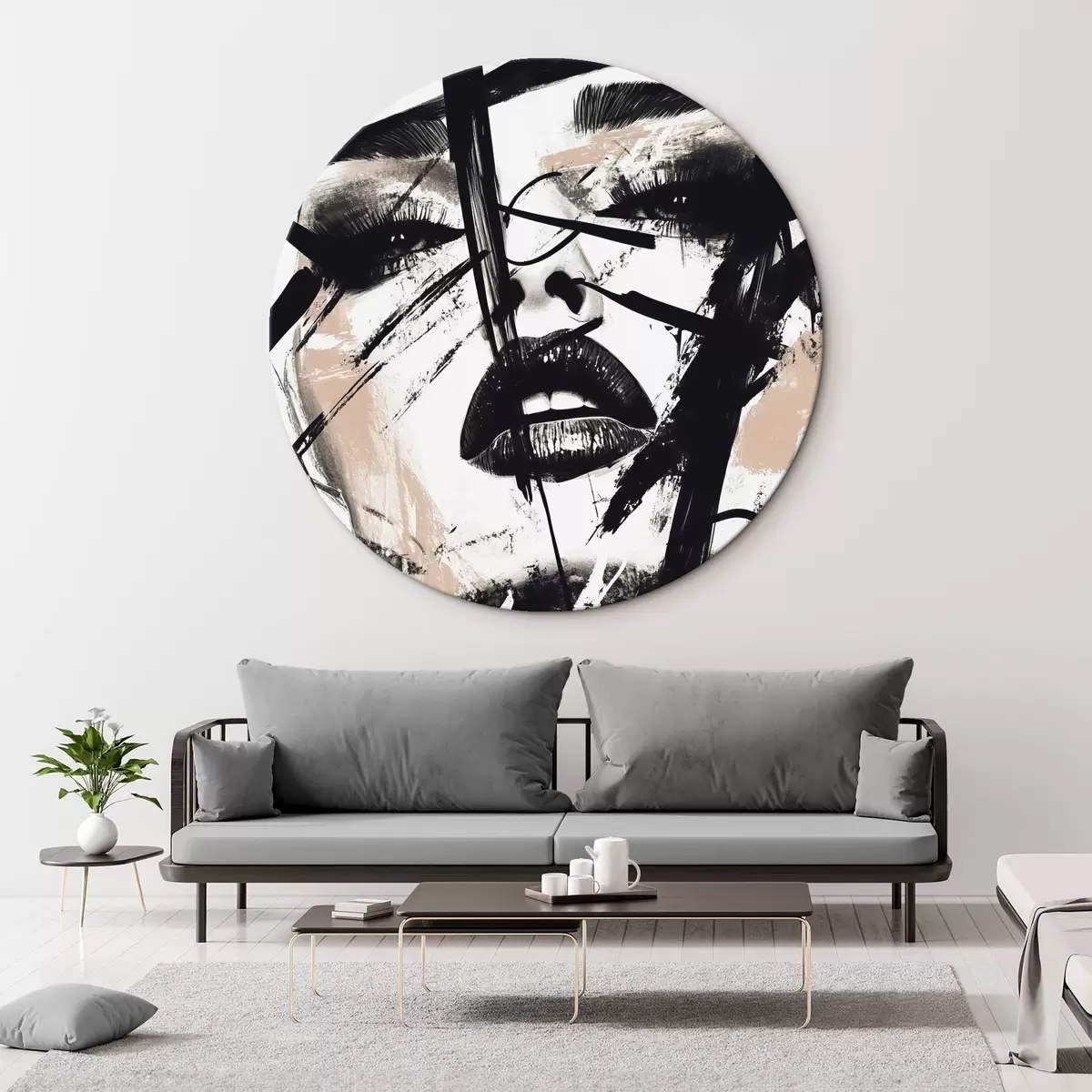 Ronde schilderijen Abstract portret van een vrouw in graffitistijl r45777
