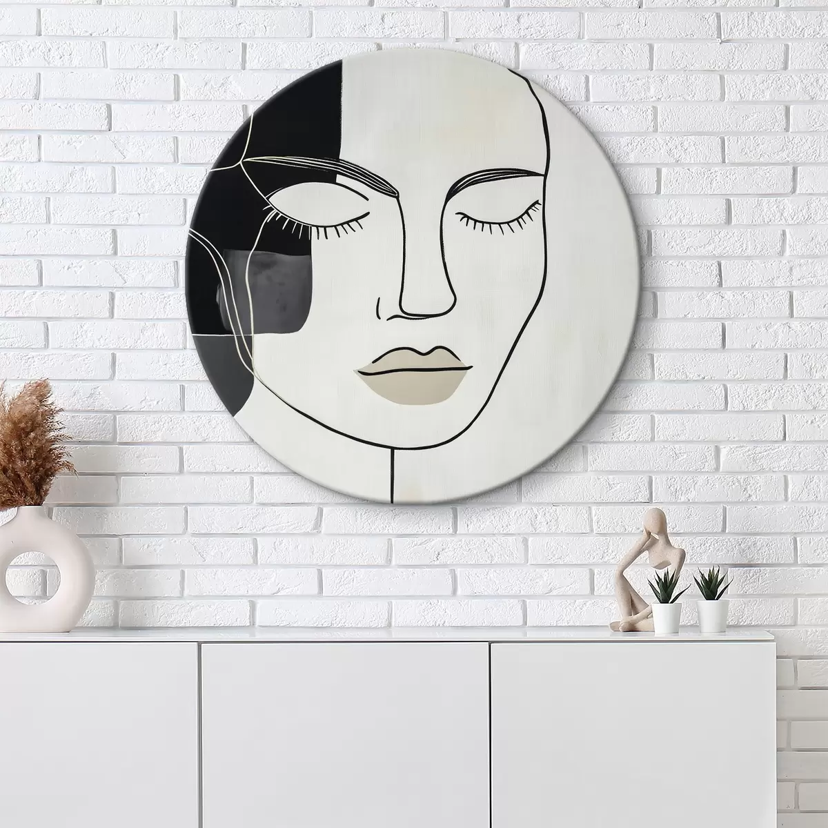 Ronde schilderijen Minimalistisch abstract portret r45987