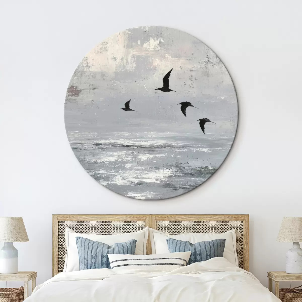 Ronde schilderijen Abstract landschap met vogels r46004