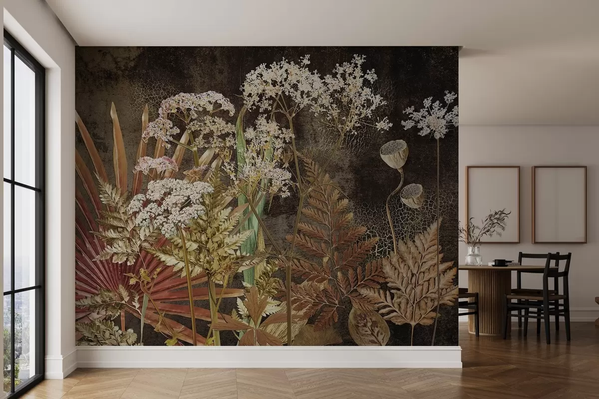 Fotobehang Herbarium op een donkere achtergrond w09323