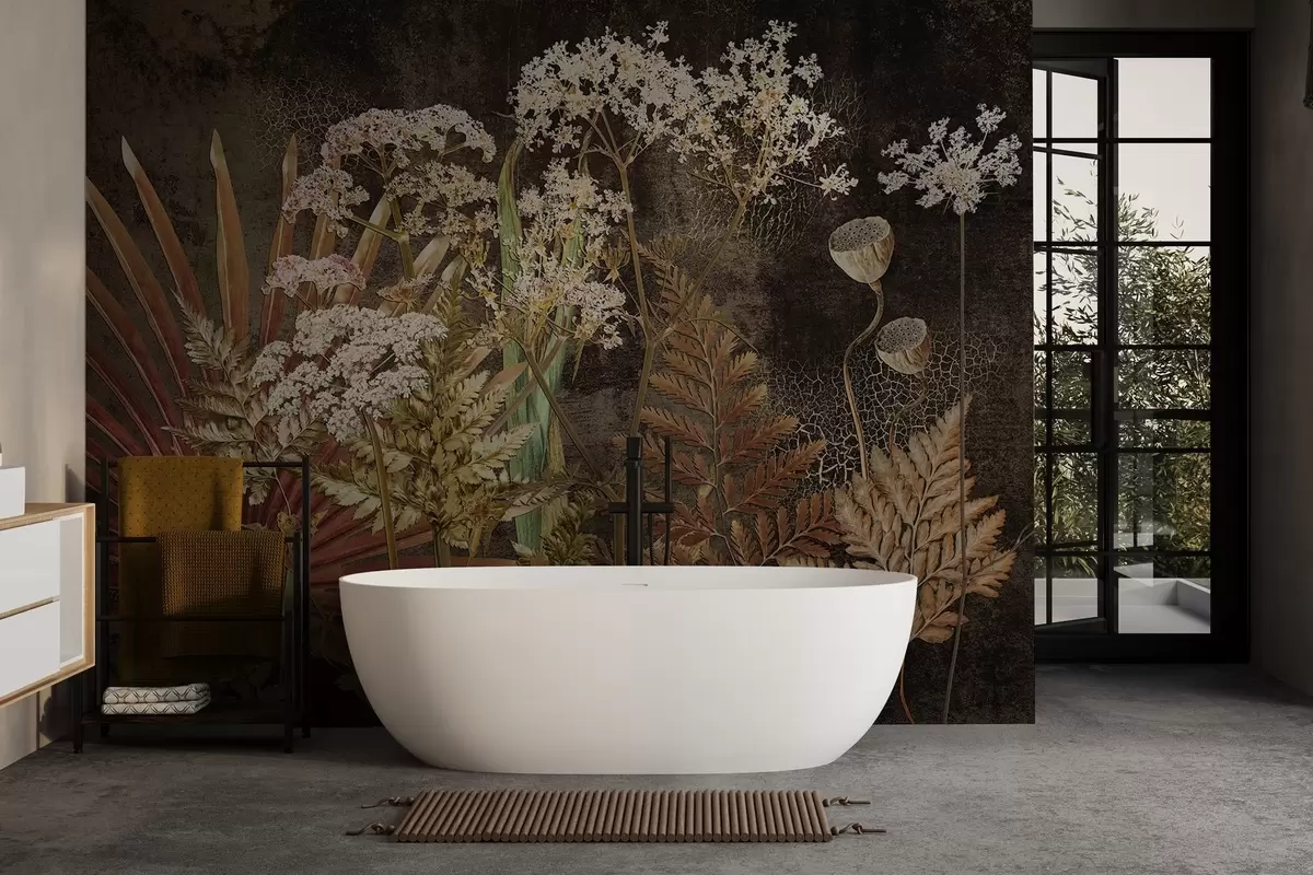 Fotobehang Herbarium op een donkere achtergrond w09323 kopen - Uwalls.nl Fotobehang Herbarium op een donkere achtergrond w09323