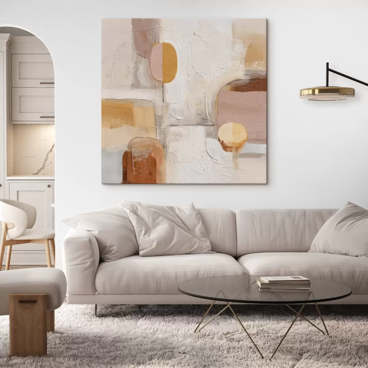  Schilderijen Abstract minimalisme in beige-oranje tinten s45864