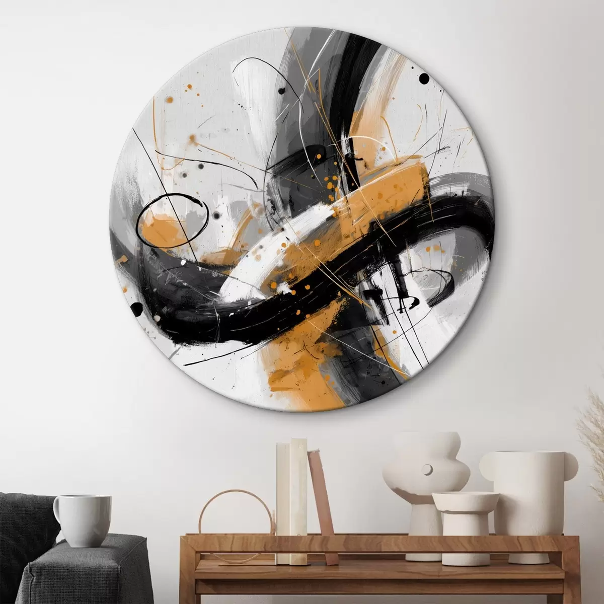 Ronde schilderijen Grafische echo in moderne abstracte stijl r45848