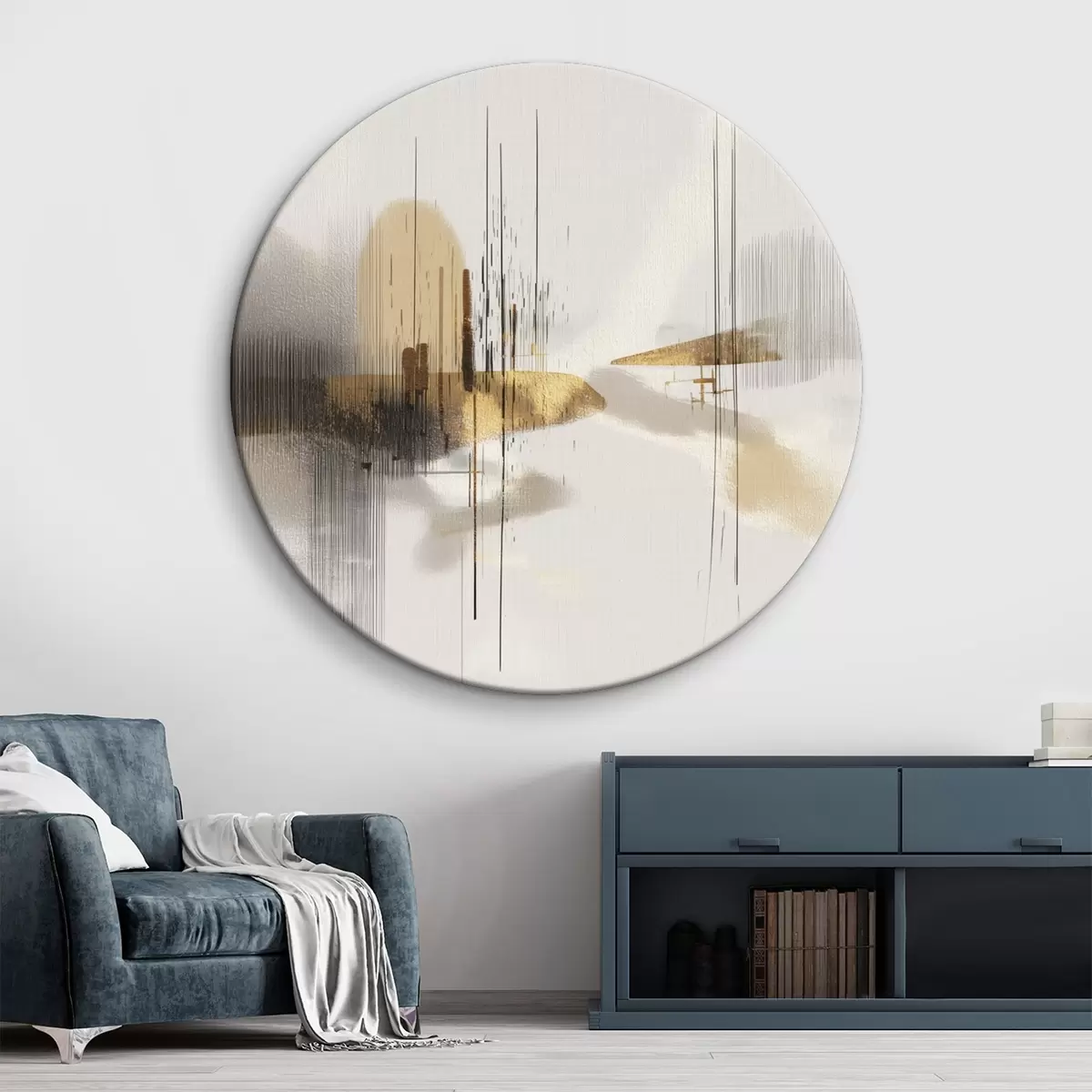 Ronde schilderijen Rustige kust in minimalistische grafische stijl r45849