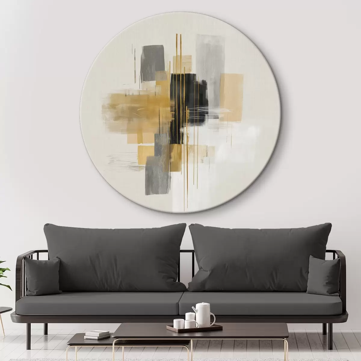 Ronde schilderijen Verticale ruimtes in grafische abstractiestijl r45850